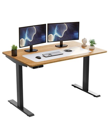 Black and Natural Bamboo 52" Dual Motor Electric Office Adjustable Computer Desk