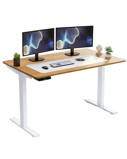 Gray and Natural Bamboo 52" Dual Motor Electric Office Adjustable Computer Desk