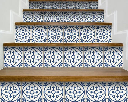 8" X 8" Tulipa Blue and White Peel and Stick Removable Tiles