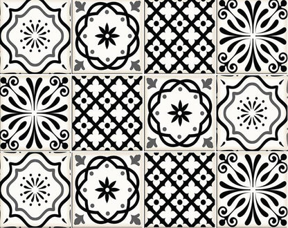 6" X 6" Black and White Multi  Peel and Stick Removable Tiles