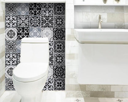 6" X 6" Black White and Gray Mosaic Peel and Stick Tiles