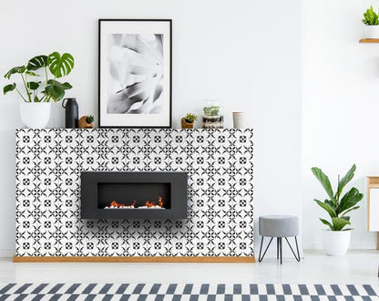 4" X 4" Black and White Delia Peel and Stick Removable Tiles
