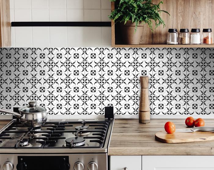 4" X 4" Black and White Delia Peel and Stick Removable Tiles