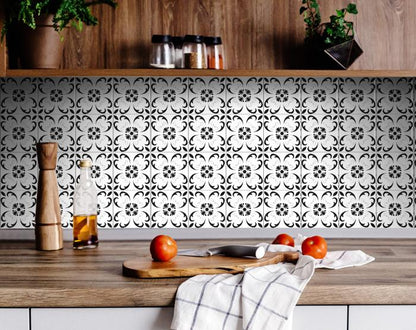 8" X 8" Black and White Delia Peel and Stick Removable Tiles