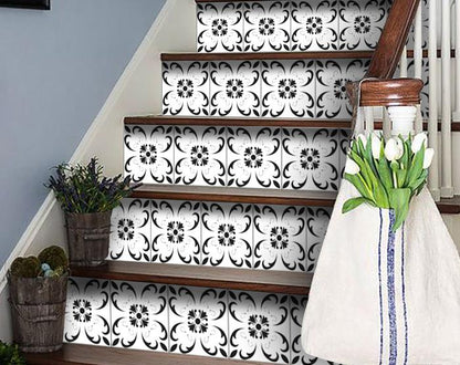 8" X 8" Black and White Delia Peel and Stick Removable Tiles