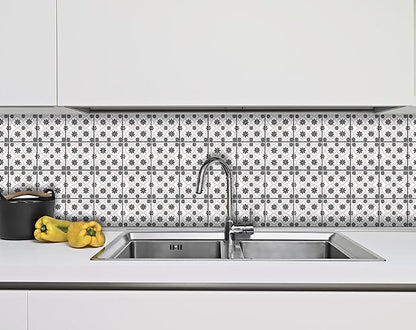 4" X 4" Black and White Lil Daisy Peel and Stick Removable Tiles