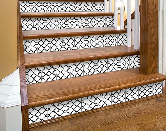 7" X 7" Black and White Quatrefoil Peel and Stick Tiles