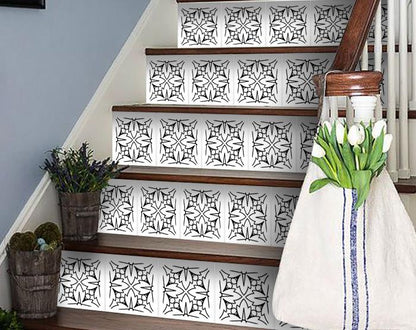 6" X 6" White and Black Cross Peel and Stick Removable Tiles