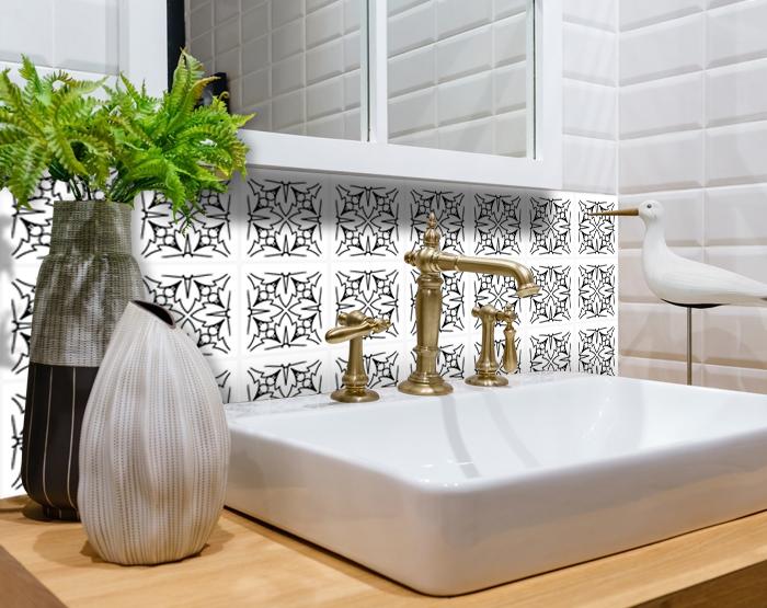 6" X 6" White and Black Cross Peel and Stick Removable Tiles