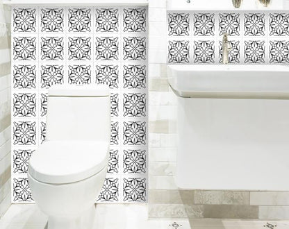 6" X 6" White and Black Cross Peel and Stick Removable Tiles