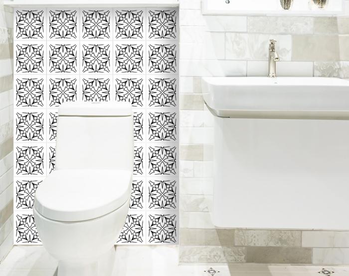 6" X 6" White and Black Cross Peel and Stick Removable Tiles