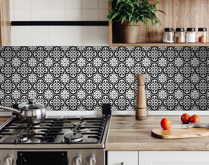 4" X 4" Black and White Roka Peel and Stick Removable Tiles