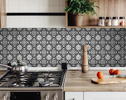 4" X 4" Black and White Roka Peel and Stick Removable Tiles