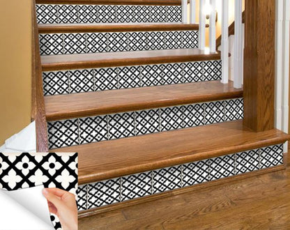 7" X 7" Black and White Dia Peel and Stick Removable Tiles