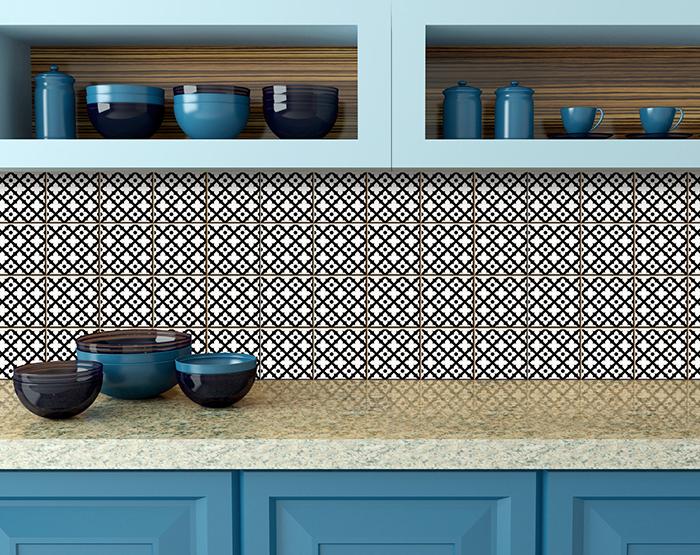 7" X 7" Black and White Dia Peel and Stick Removable Tiles