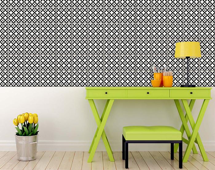 7" X 7" Black and White Dia Peel and Stick Removable Tiles