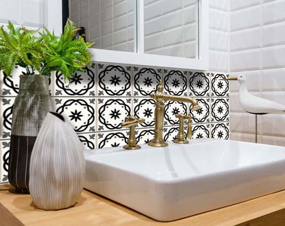 6" X 6" Black and White Rolla Peel and Stick Removable Tiles