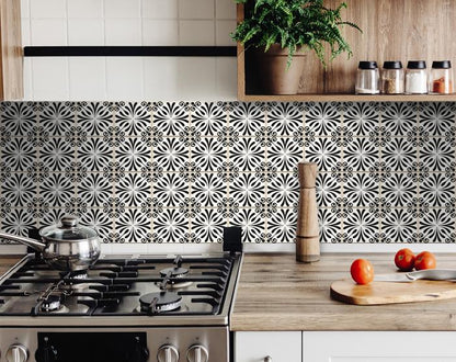 6" X 6" Black and White Flo Peel and Stick Removable Tiles