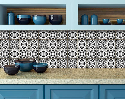 6" X 6" Black and White Flo Peel and Stick Removable Tiles