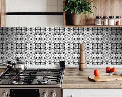 6" X 6" Black and White Gerber Peel and Stick Removable Tiles