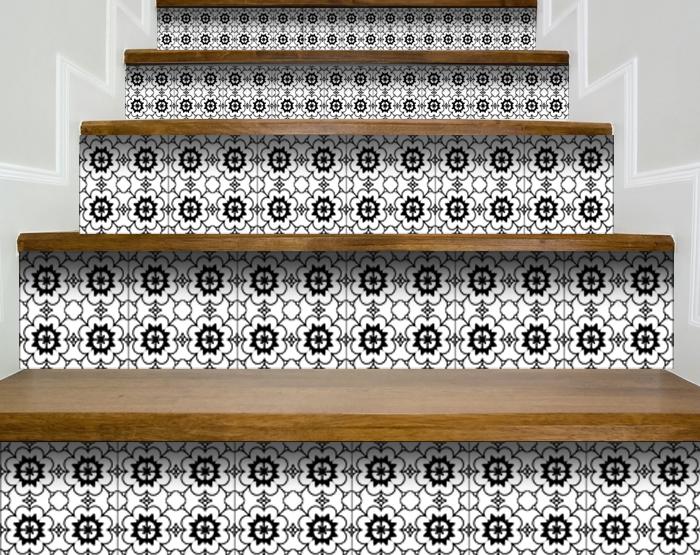 8" X 8" Black and White Gerber Peel and Stick Removable Tiles