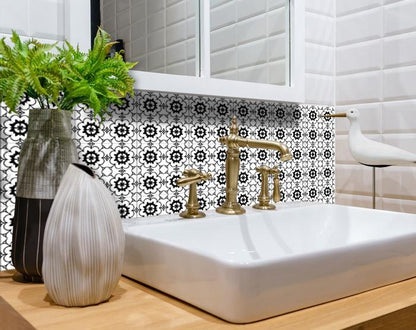 8" X 8" Black and White Gerber Peel and Stick Removable Tiles