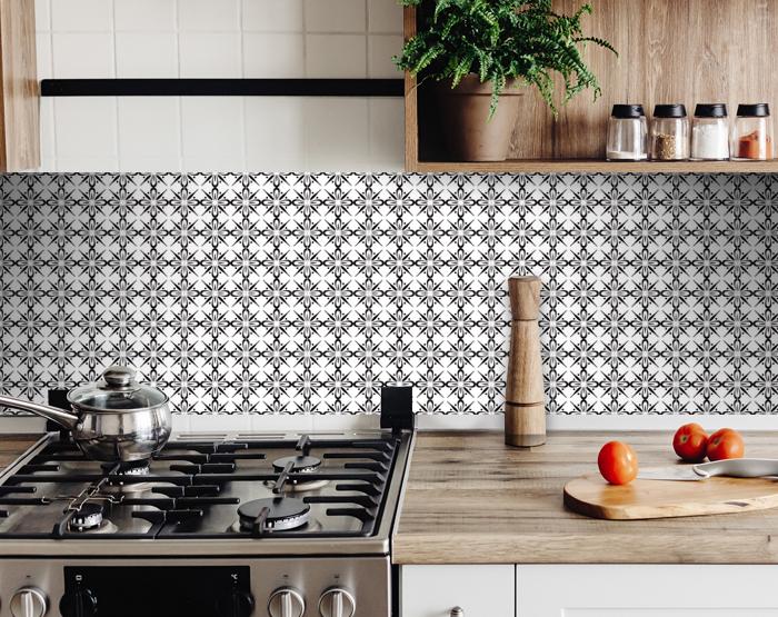 6" X 6" Black and White Quattra Peel and Stick Removable Tiles