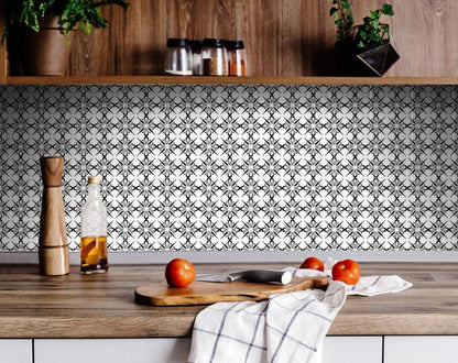 6" X 6" Black and White Quattra Peel and Stick Removable Tiles