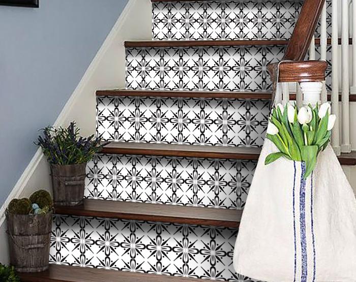 6" X 6" Black and White Quattra Peel and Stick Removable Tiles