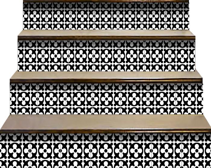 4" X 4" Black and White Medeci Peel and Stick Removable Tiles
