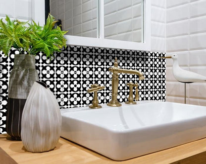 7" X 7" Black and White Medeci Peel and Stick Removable Tiles