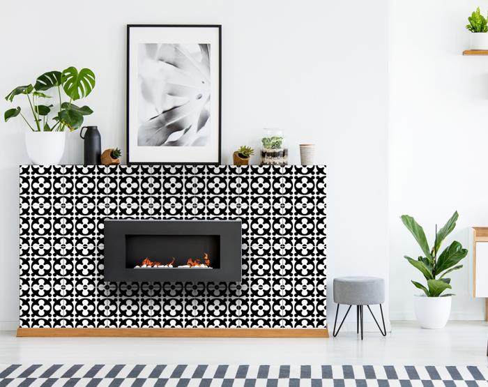 7" X 7" Black and White Medeci Peel and Stick Removable Tiles