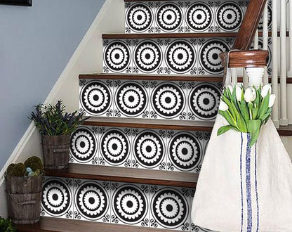 5" X 5" Black and White Posy Peel and Stick Removable Tiles