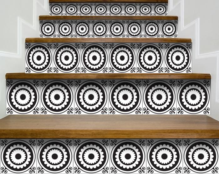 7" X 7" Black and White Posy Peel and Stick Removable Tiles