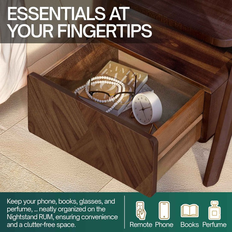 Rorns Rum Nightstand with Drawer for Stylish Bedroom Storage