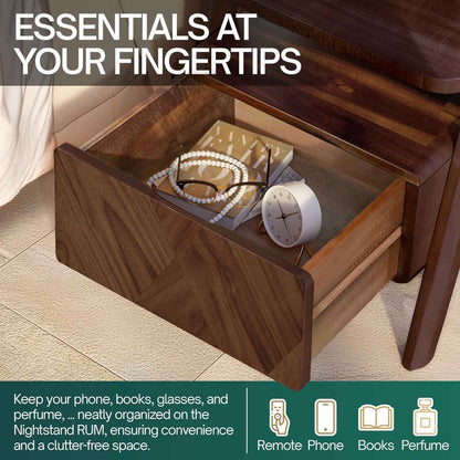 Rorns Rum Nightstand with Drawer for Stylish Bedroom Storage