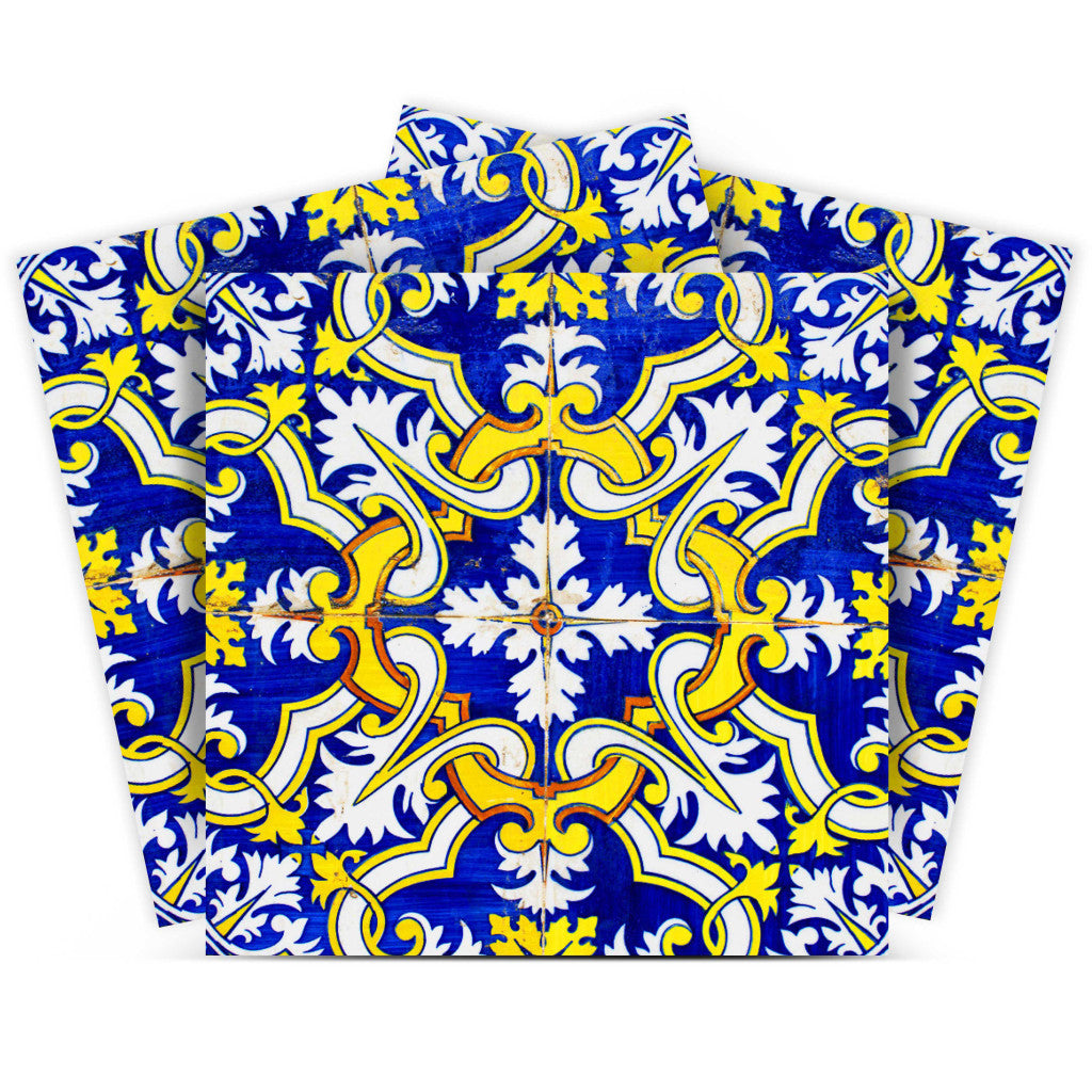 5" X 5" Blue and Yellow Links Peel And Stick Tiles