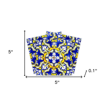 5" X 5" Blue and Yellow Links Peel And Stick Tiles