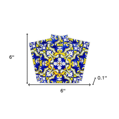 6" X 6" Blue and Yellow Links Peel And Stick Tiles