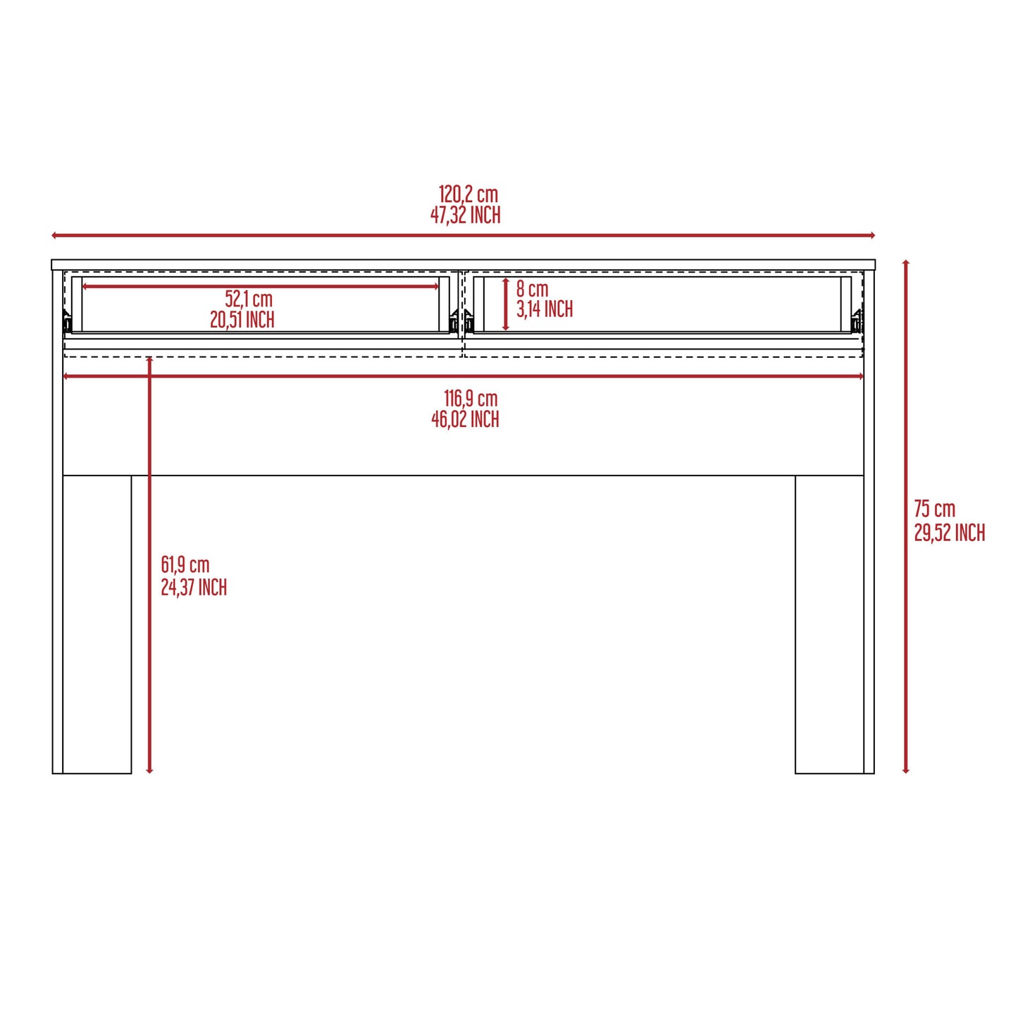 47" Light Gray Computer Desk With Two Drawers