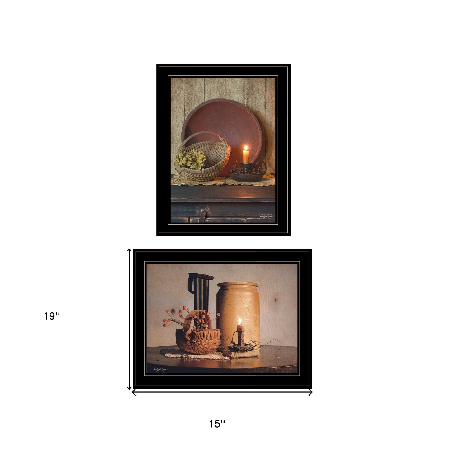 Set Of Two Red Bowl Or Bittersweet Basket 2 Black Framed Print Wall Art
