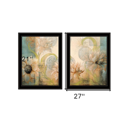Set Of Two Meandering Flowers I And II 2 Black Framed Print Wall Art