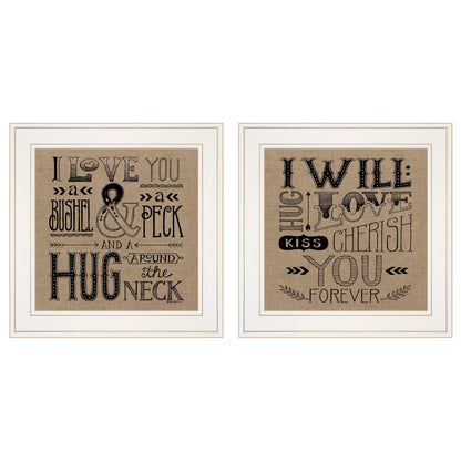 Set Of Two Hugs Or Forever 1 White Framed Print Wall Art