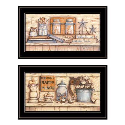 Set Of Two My Happy Place 2 Black Framed Print Wall Art