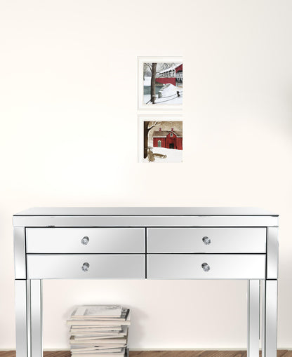 Set Of Two Winter Evening 1 White Framed Print Wall Art