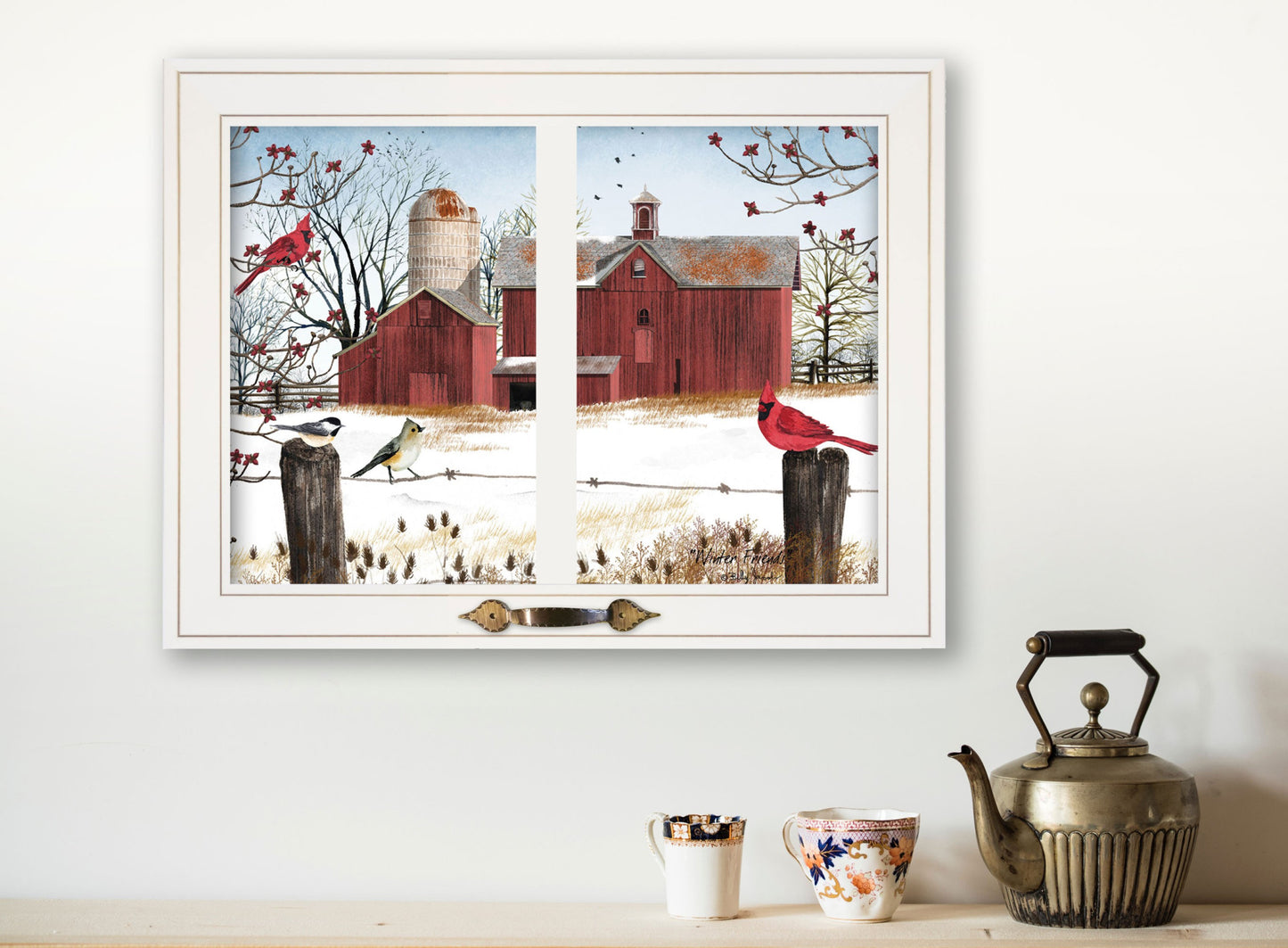 Winter Friends 5 White Framed Print Wall Art