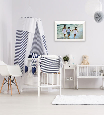 Running On The Beach 2 White Framed Print Wall Art