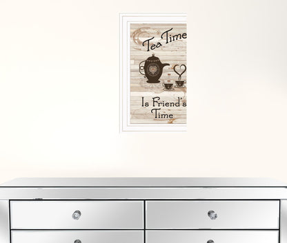 Tea Time Is Friends Time 1 White Framed Print Wall Art