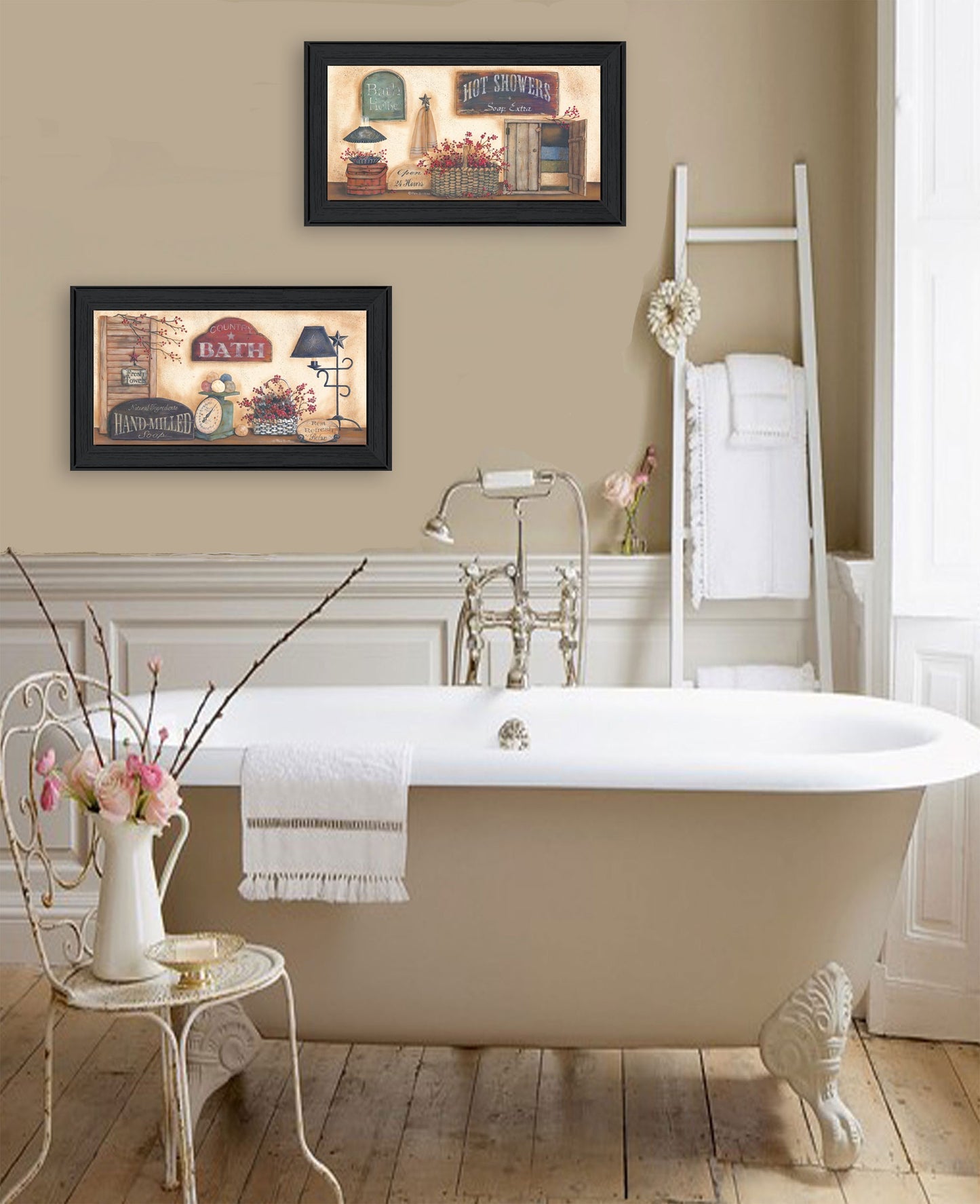 Set Of Two Bath 3 Black Framed Print Wall Art