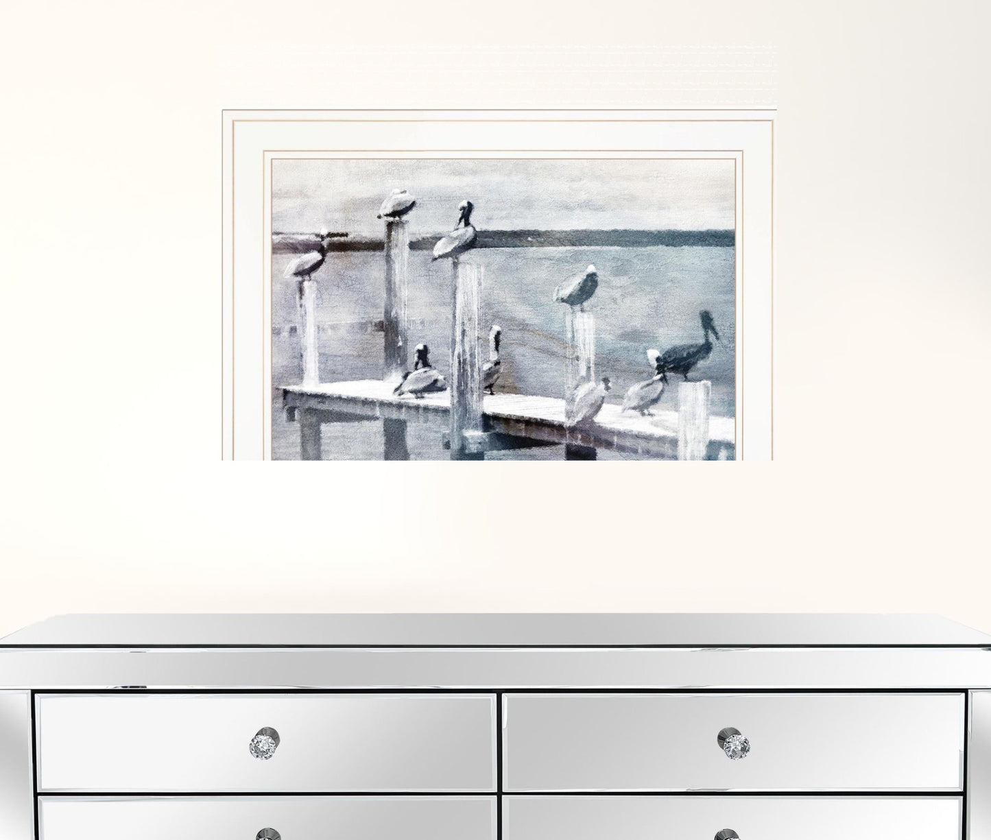 Birds On A Pier 2 White Framed Print Wall Art